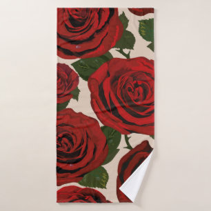Red roses. Seamless floral background. Bath Towel