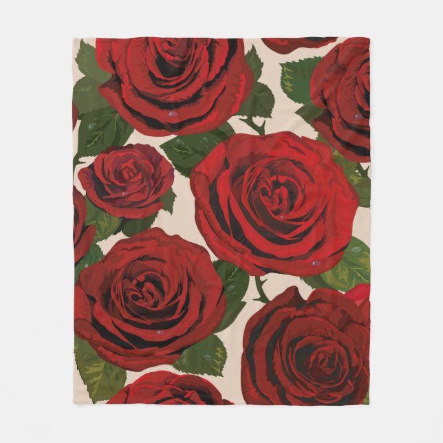 	Red roses. Seamless floral background.  Fleece Blanket (Front)