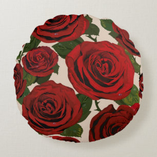 Red roses. Seamless floral background. Round Cushion