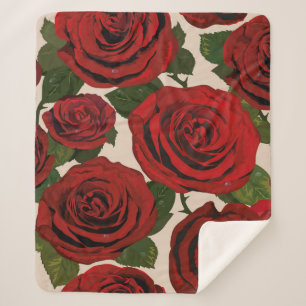 	Red roses. Seamless floral background.  Sherpa Blanket