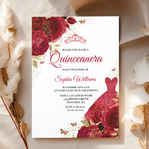 Red Roses Shimmer Quinceanera Invitation