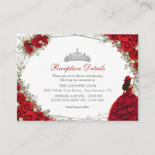 Red Roses Silver Butterflies Quinceañera Enclosure Card