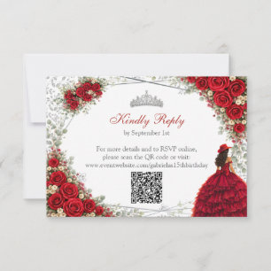 Red Roses Silver Butterflies Quinceañera RSVP Card