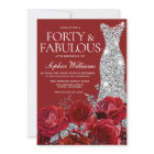 Red Roses Silver Diamond Gown 40th Birthday Party