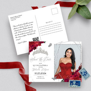 Red Roses & Silver Tiara Quinceañera Photo Postcard