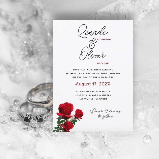Red Roses Simple White Wedding Invitation (Creator Uploaded)