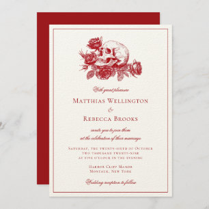 Red Roses Skull Modern Gothic Wedding Invitation