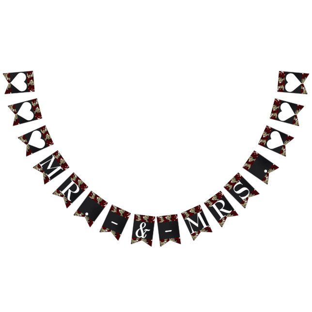 Red Roses Skulls Black Floral Gothic Mr. & Mrs Bunting (All)