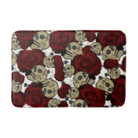 Red Roses & Skulls Black Floral Gothic White