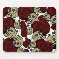 Red Roses & Skulls Black Floral Gothic White