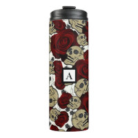 Red Roses & Skulls Black Floral Gothic White
