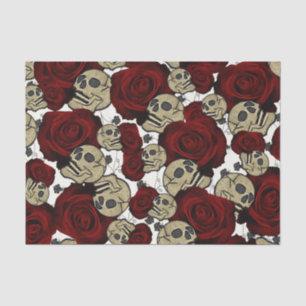 Red Roses & Skulls Black Floral Gothic White Tissue Paper