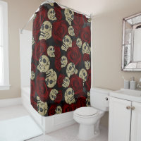 Red Roses & Skulls Grey Black Floral Gothic