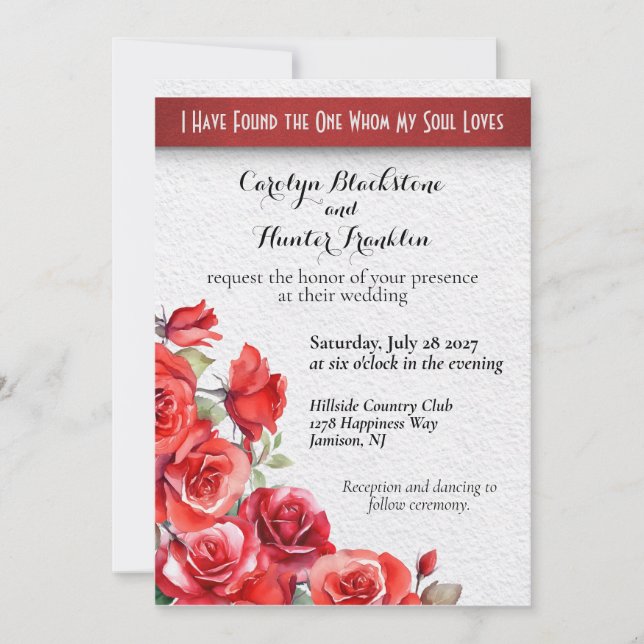 Red Roses Song of Solomon Wedding Invitation (Front)
