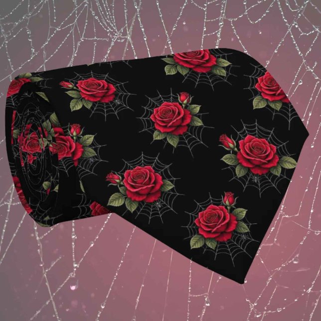 Red Roses & Spider Webs | Luxe Gothic Neck Tie (Creator Uploaded)