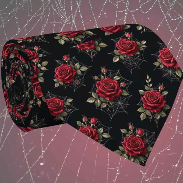 Red Roses & Spider Webs | Luxe Gothic Neck Tie (Creator Uploaded)