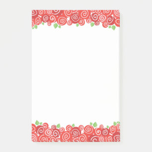 Red roses, spring garden blossom, cute floral post-it notes