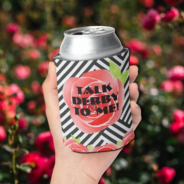Red Roses Stripes Derby Can Cooler (Red Roses Stripes Derby Can Coolers)