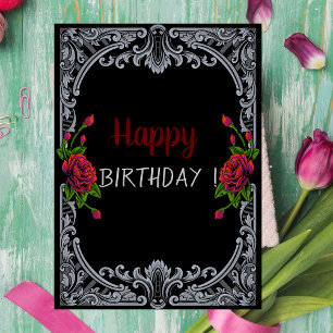 Red Roses,Stripes Gothic Birthday Card