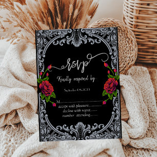 Red Roses,Stripes Gothic RSVP Invitation
