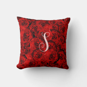 Red Roses Stylish Custom Monogram Cushion