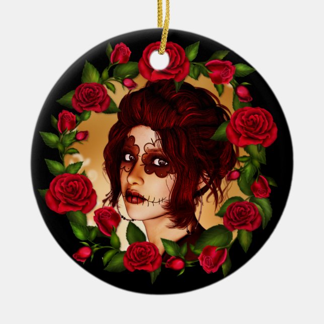 Red Roses Sugar Doll Ceramic Tree Decoration (Front)