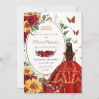 Red Roses Sunflower Princess Gold Quinceañera