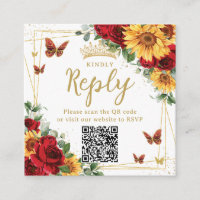 Red Roses Sunflowers Quinceanera RSVP QR Code
