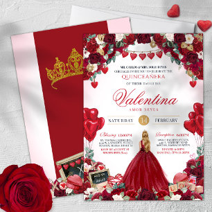 Red Roses Sweet 15 Valentine's Quinceanera Invitation