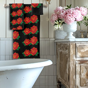 Red Roses Tattoo Bath Towel Set