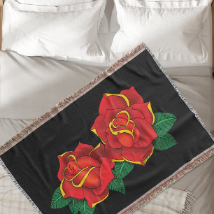 Red Roses Tattoo Throw Blanket