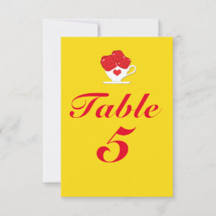 Red Roses Tea Cup Yellow Party Table Number Card