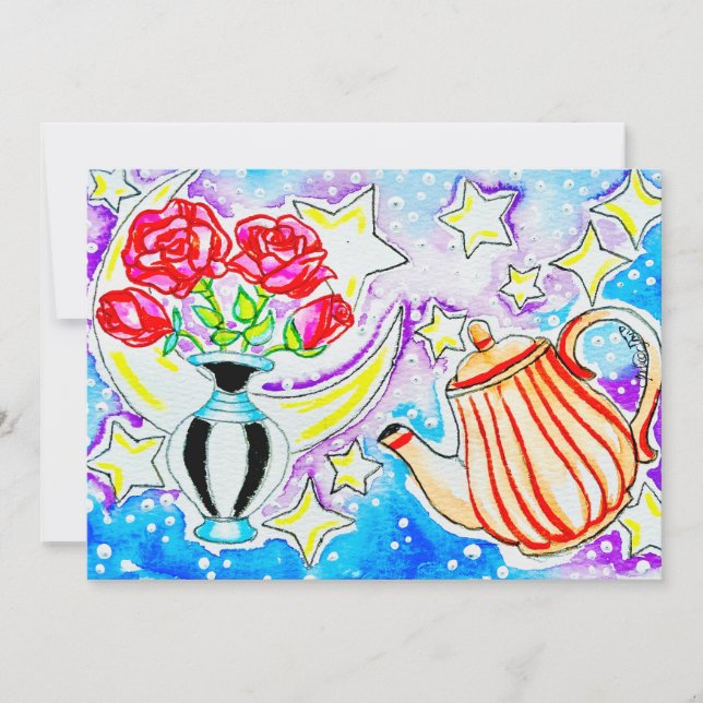 Red Roses & Teapot Card (Front)