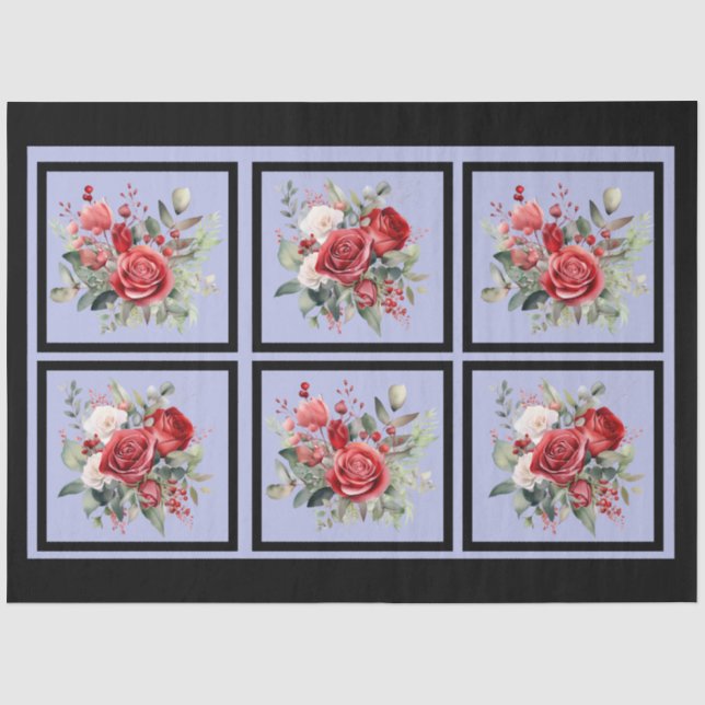 Red Roses Tiled Decoupage Tissue Paper (Front)