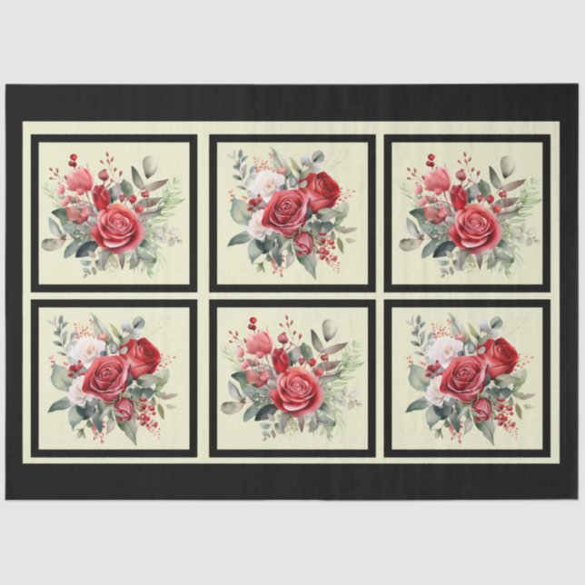 Red Roses Tiled Decoupage Tissue Paper (Front)
