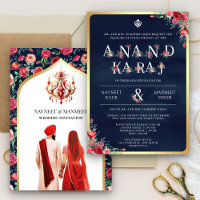 Red Roses Typography Blue Anand Karaj Sikh Wedding
