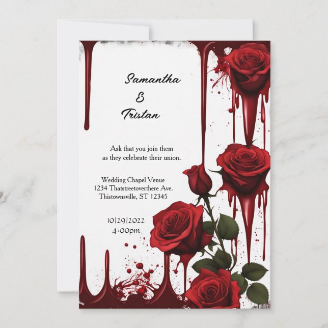 Red Roses Vampire Goth Wedding Invitation (Front)