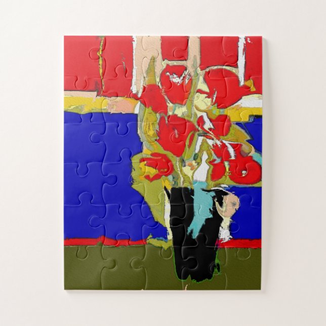 Red Roses Vase  Art Deco Jigsaw Puzzle (Vertical)