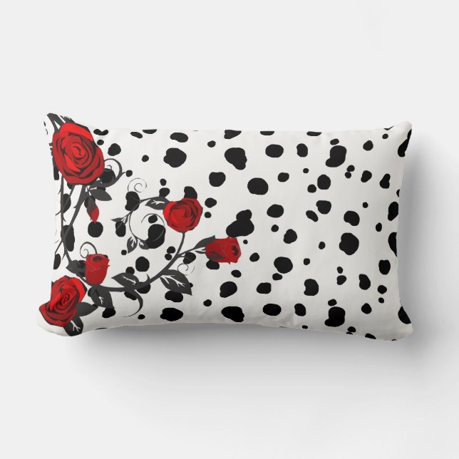 Red Roses Vine Dalmatian Print Lumbar Cushion (Front)