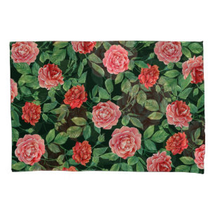 Red Roses Vintage Black Pattern Pillowcase