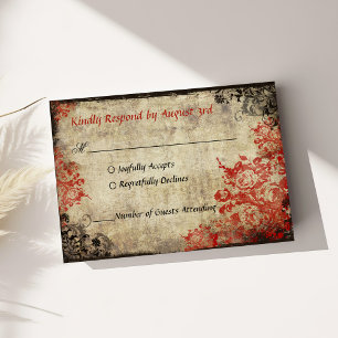 Red Roses Vintage Wedding RSVP Invitation