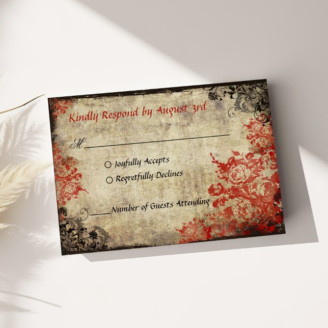 Red Roses Vintage Wedding RSVP Invitation (Red Roses Vintage Wedding RSVP Invitation)