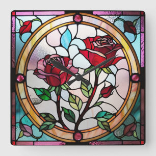 Red roses Wall Clock, 27.3 cm Square Acrylic Square Wall Clock