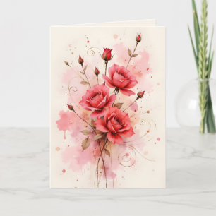 Red Roses Watercolor Anniversary Valentine's Day Card