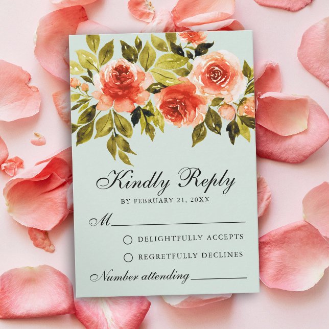 Red Roses Watercolor Botanical Wedding RSVP Card (Creator Uploaded)