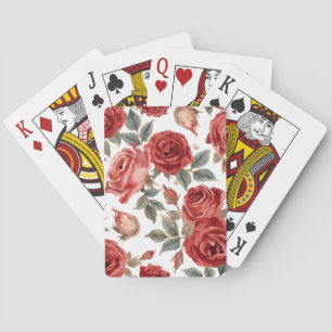Red Roses Watercolor Floral Botanical Painted Playing Cards