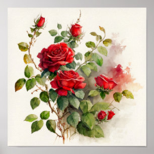 Red Roses Watercolor Poster