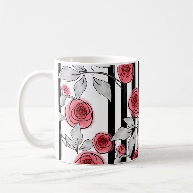 Red roses, watercolor roses coffee mug (Left)