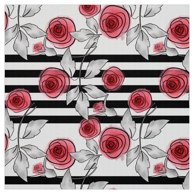 Red roses, watercolor roses fabric (Swatch)