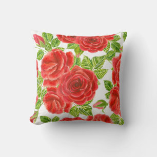 Red roses watercolor seamless pattern cushion